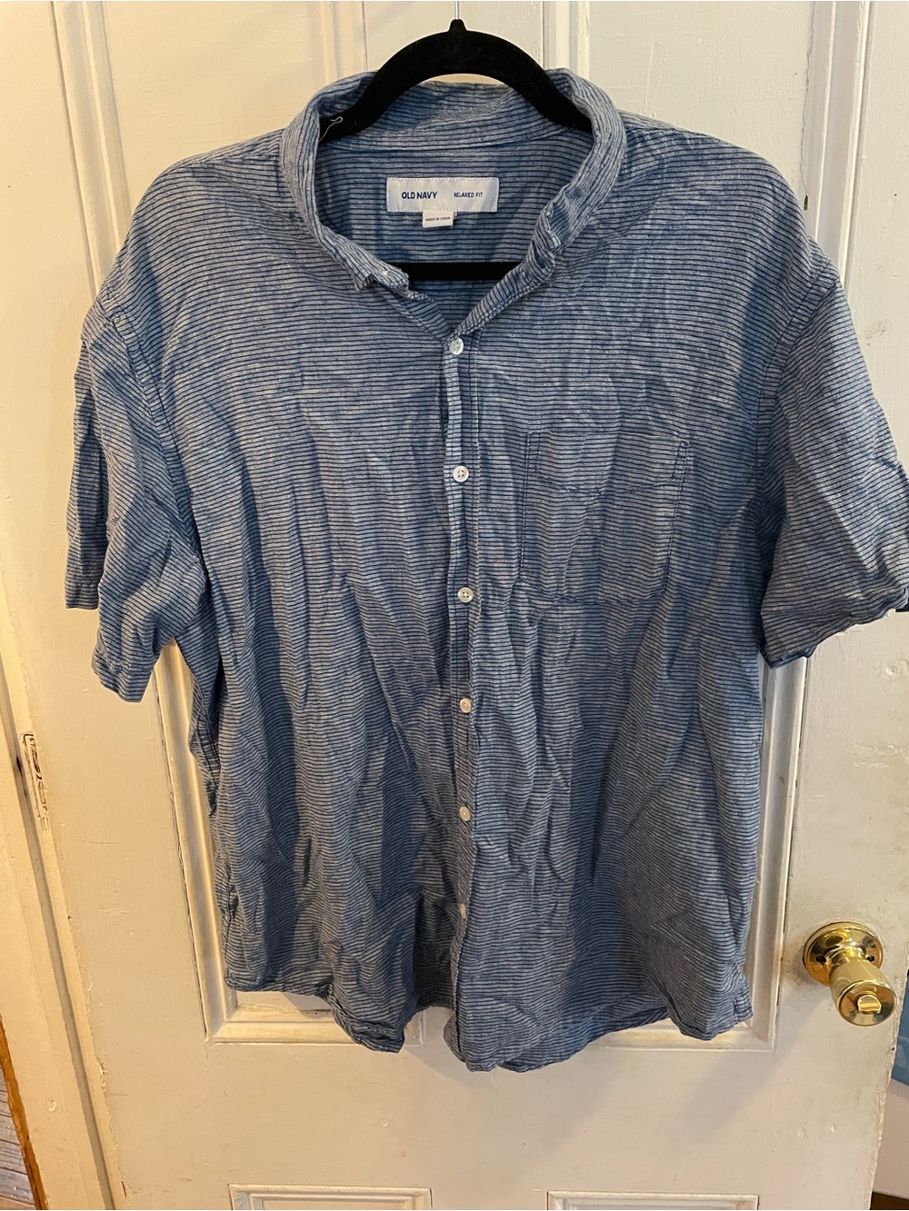 Old Navy Relaxed Fit Blue Micro-Stripe Short Sleeve Button-Down Shirt Men’s XL